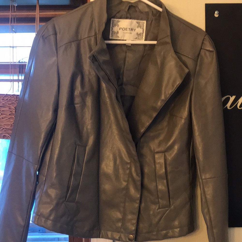 Gray Faux Leather Jacket